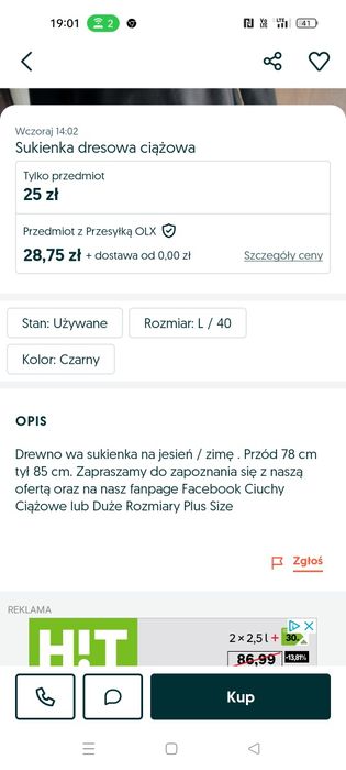 Sukienka ciążowa  dresowa jesień zima