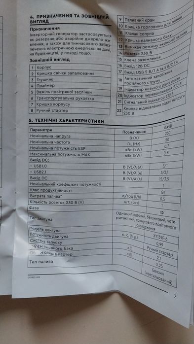 Інверторний генератор GX-8I, Dnipro-M