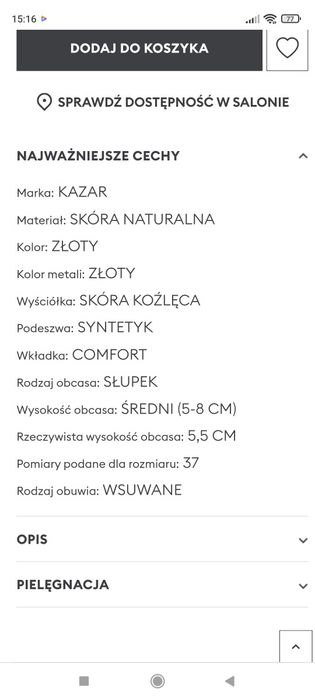 Piękne nowe złote czułenka Kazar