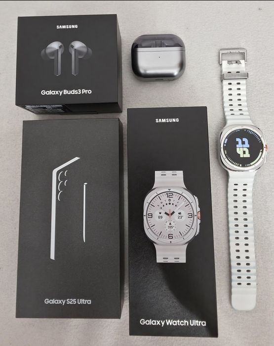 Samsung Galaxy S25 Ultra 256GB Titanium Azul + Galaxy Watch Ultra 47mm Branco + Galaxy Buds 3 Pro Grafite