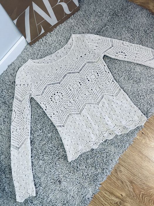 Kremowy bezowy sweter damski azurowy koronkowy rozm M