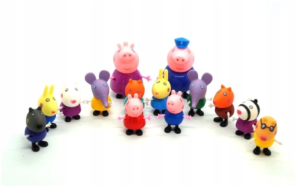Duży zestaw 14 figurek gumowe ruchome Świnka Peppa Mama Tata George