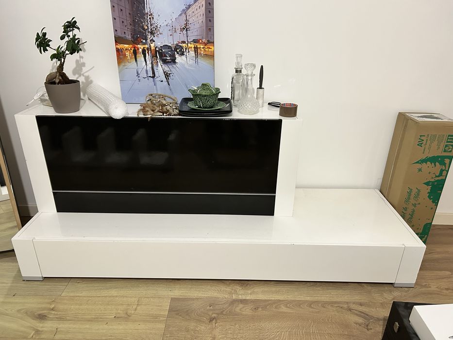 Conjunto Móvel TV Moderno – 3 Peças – Branco e Preto Alto Brilho