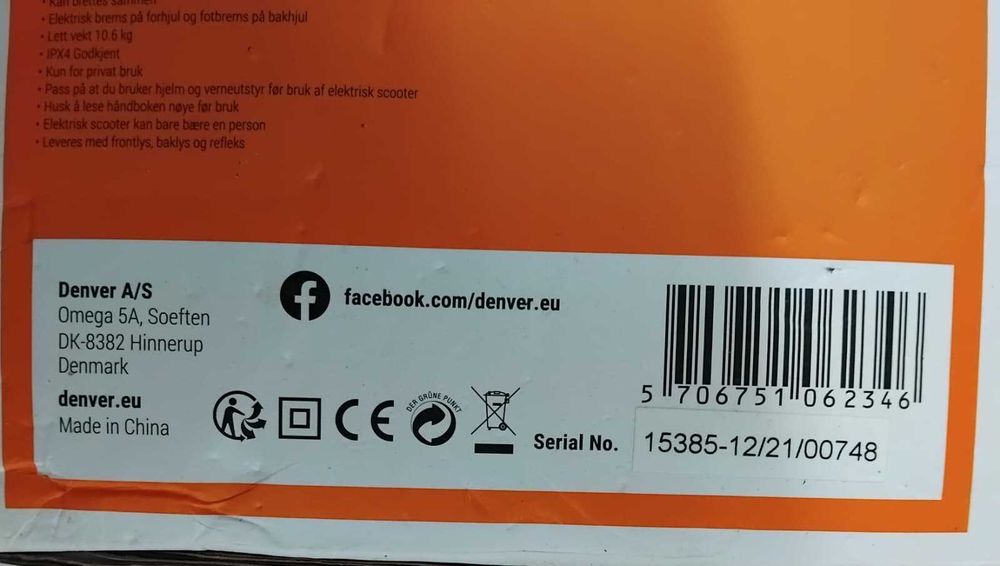 Trotinete Denver SEL-65230W NOVA AINDA NA CAIXA