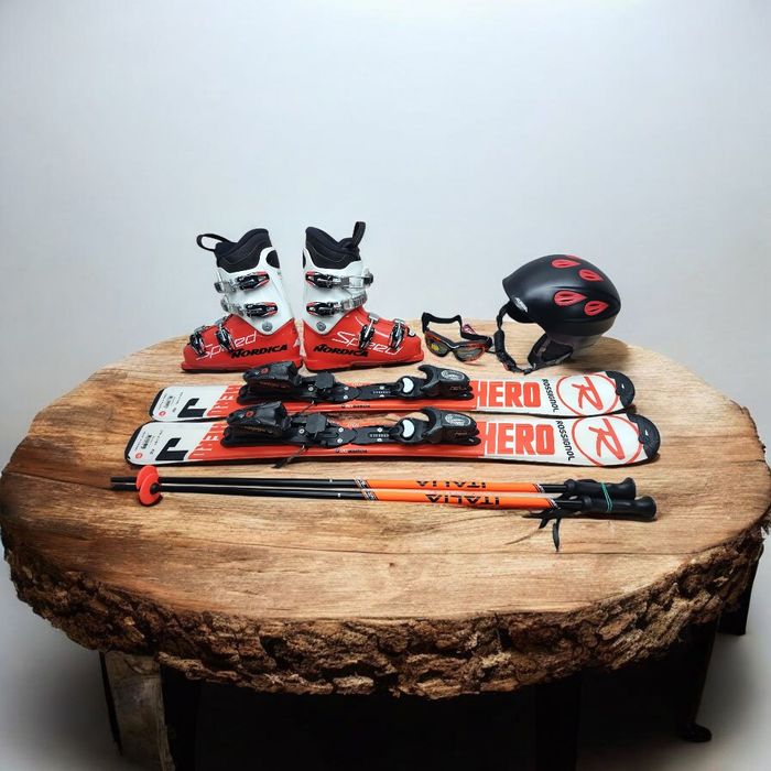 Komplet Narty 100 cm Rossignol HERO Buty r-34 Kask Gogle Kijki