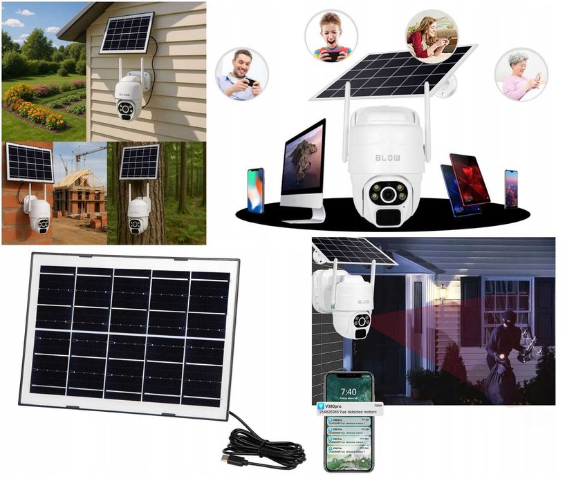 Kamera 4G LTE IP Panel Solarny Zewnętrzna Obrotowa Monitoring Noc 3MPX