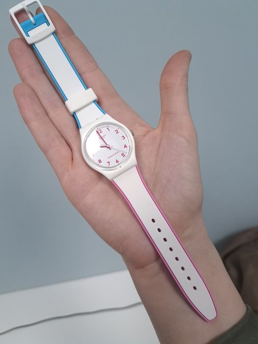 Zegarek swatch gent biały różowy błękitny sportowy