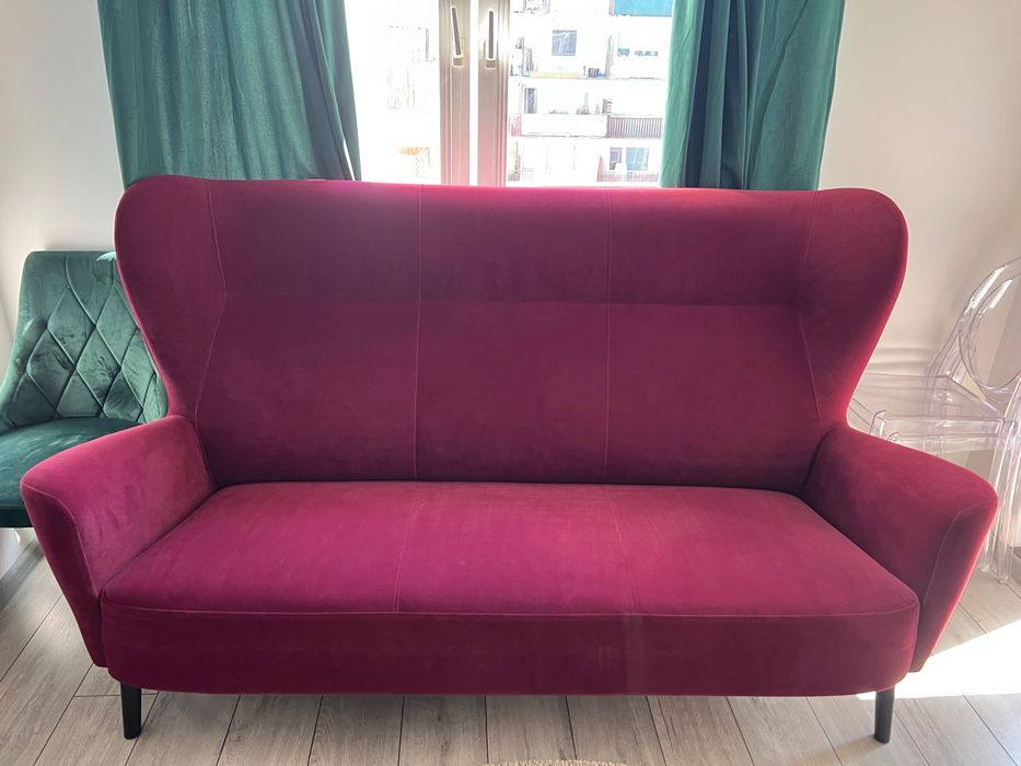Elegancka bordowa sofa 3 osobowa