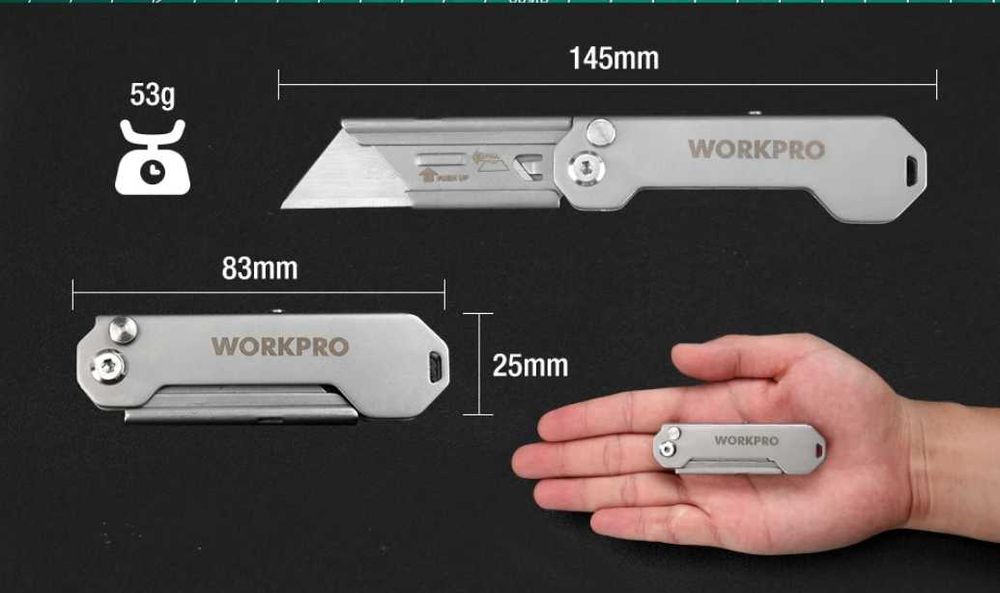 Строительный нож WORKPRO складной быстросменный карманный