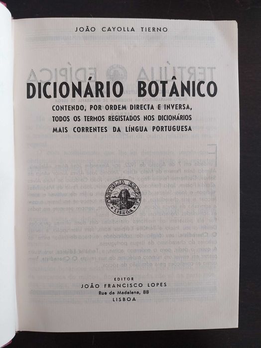 livro: João Cayolla Tierno “Dicionário botânico”