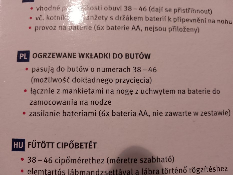 Ogrzewane wkładki do butów 38-46