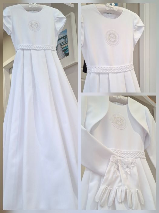 *Emmi Mariage* cudna sukienka komunijna bolerko rękawiczki koło R.146
