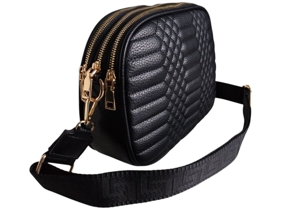 Torebka Damska Pikowana, Mała Listonoszka Na Ramię Czarna, Miejski