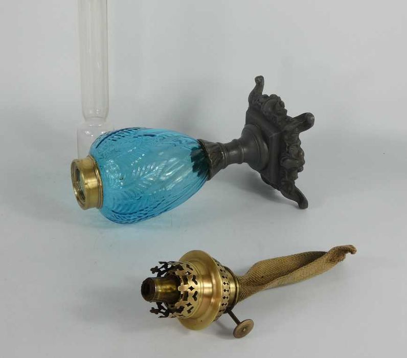 Lampa naftowa cynkal mosiądz zbiornik szkło brenner kominek