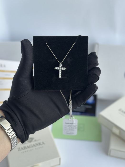 Новий срібний хрестик під тіфані з муасанітами 3мм