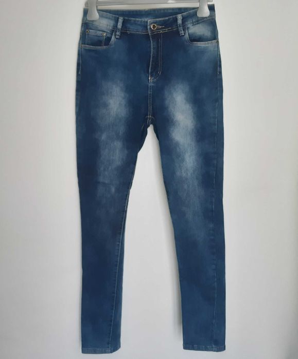 Calças Ganga Skinny Jeggings Senhora 38 Azuis Brancas Estimadas