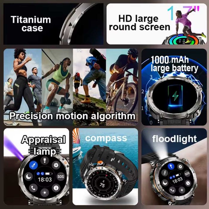 Смарт часы: VWAR HT30 MAX. NFC. Compass1000mAh. LED-фонарик.