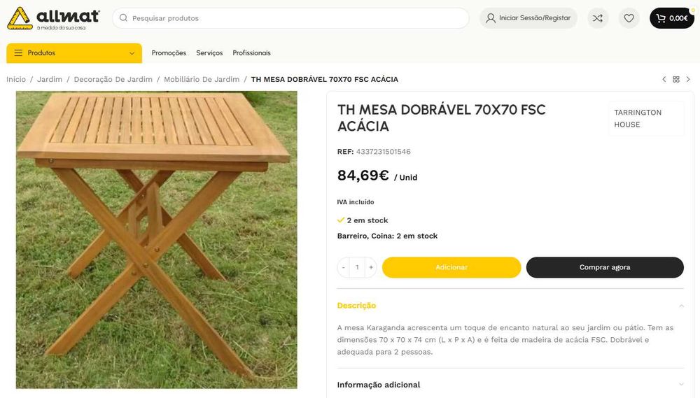 Mesa dobrável 70X70 FSC (Acácia)