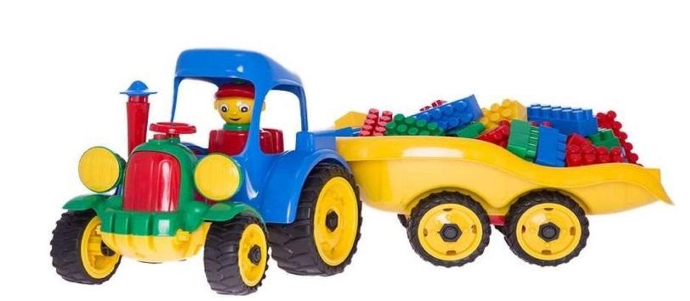 Traktor z przyczepą z klockami ,255x764 mm