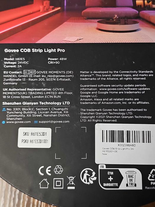 Govee H61E5 COB Strip Lights Pro 3m Taśma LED WiFi Bluetooth, RGBICW