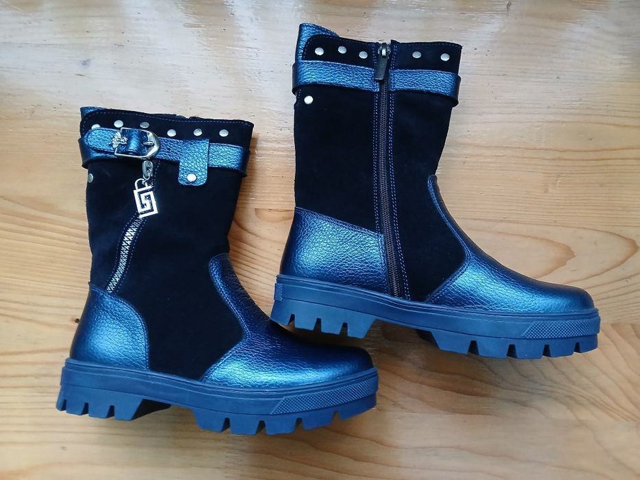 Зимові шкіряні чобітки, черевики для дівчинки, розмір 32-33