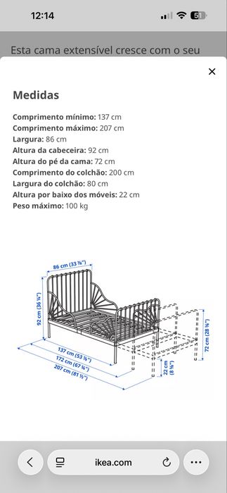 Cama Extensivel Branca Ikea c/ colchão e estrado