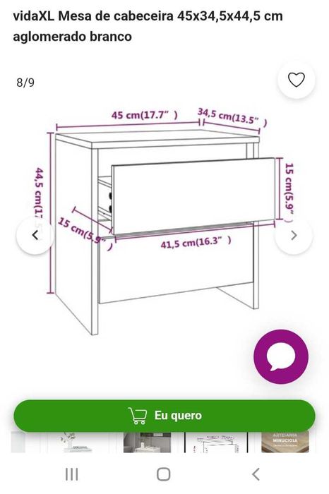 Mesa de cabeceira VidaXL
