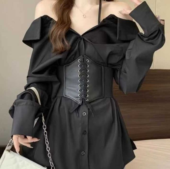 Эластичный корректирующий пояс-корсет для талии на шнуровке и липучке