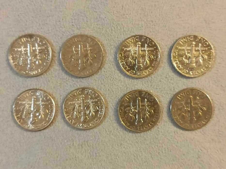 Monety kolekcjonerskie USA 1 Dime Roosevelta 8 sztuk