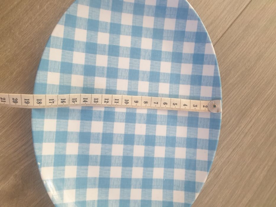 Półmisek plastikowy krata gingham biało niebieska retro