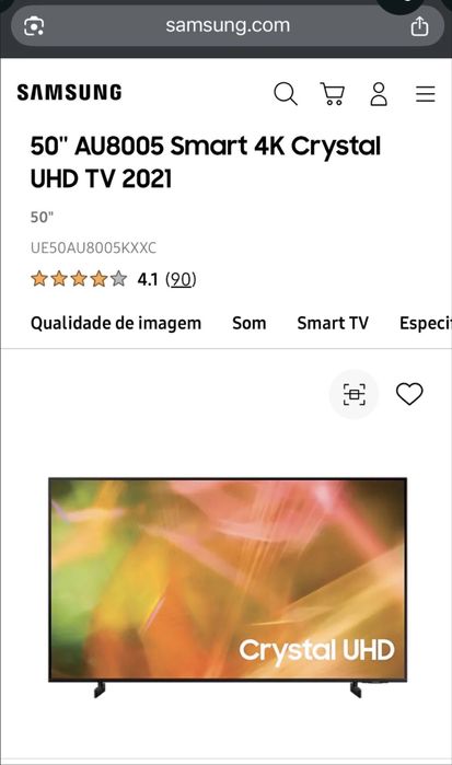 TV Samsung 50” SmartTv 4K Crystal HD