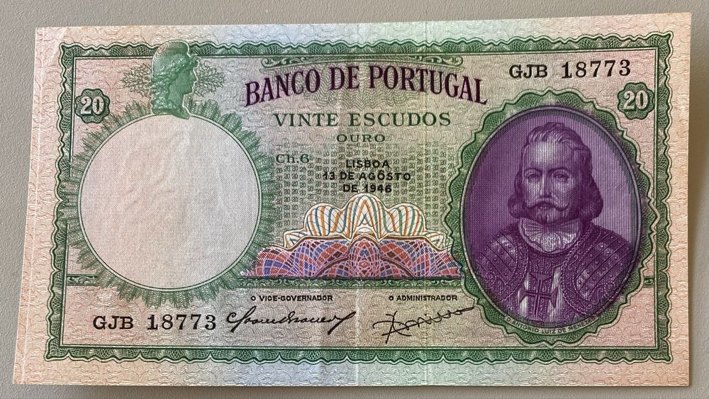 Nota 20$00 Ch.6 - D. Antonio Luis de Menezes 13/08/1946