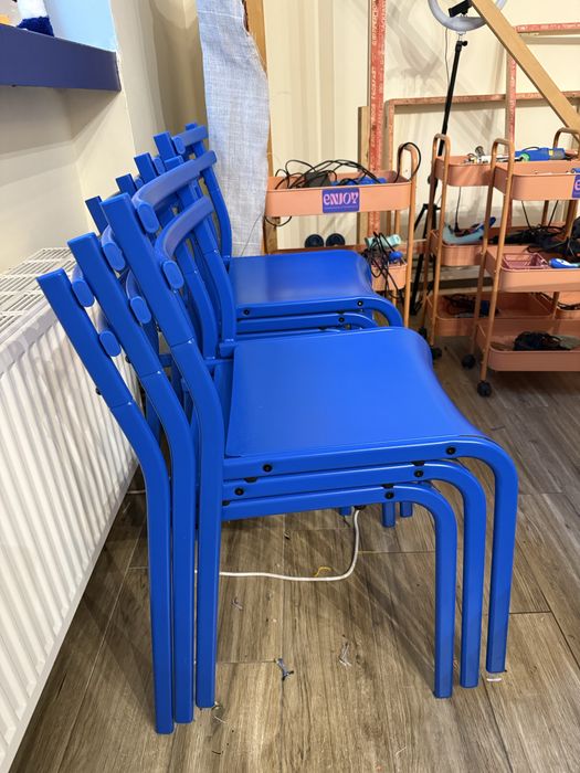Krzesła niebieskie matalowe Ikea Genesön 7 sztuk