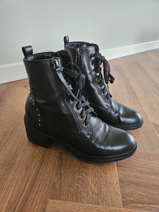 Botki sznurowane damskie czarne 39 H.I.S Zalando