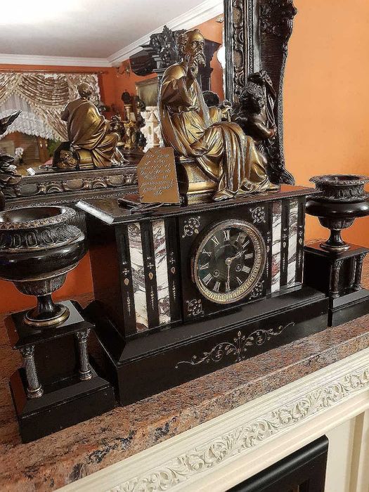 Francuski zegar kominkowy - stojący + Przystawki - 1850r - Św. Piotr