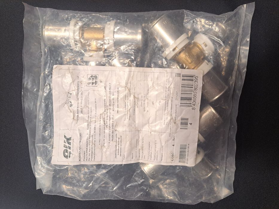 Trójnik QIK Zaprasowywany redukcja mosiądz 26 mm x 20 mm x 26 mm (