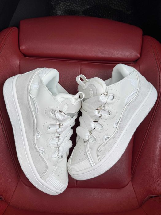 (БЕЗ ПЕРЕДОПЛАТИ) Lanvin Curb Sneakers All White ланвін керб білі