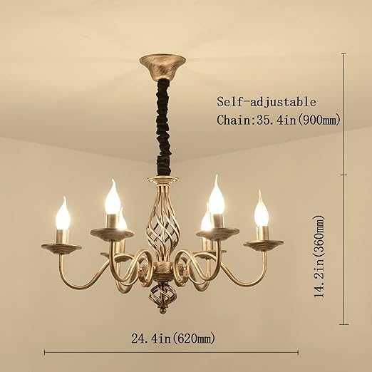 Żyrandol Rustykalny 6x E14 Stary Brąz Styl Francuski Ø62cm