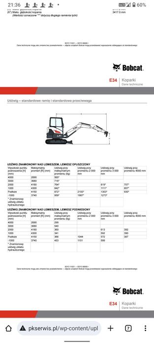 Minikoparka 3,5 t bobcat E34, niwelator,wiertnica, widły,wynajem 24h