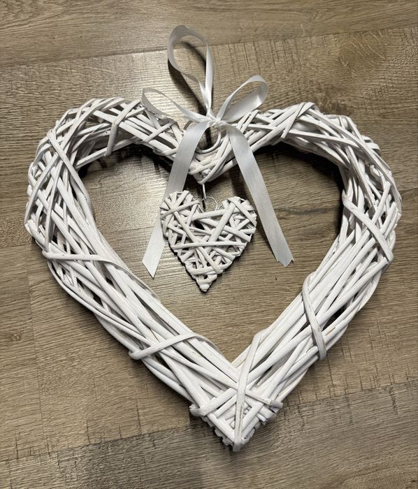 Wiklinowe serce białe 35cm ozdoba do powieszenia na scianę 3D boho