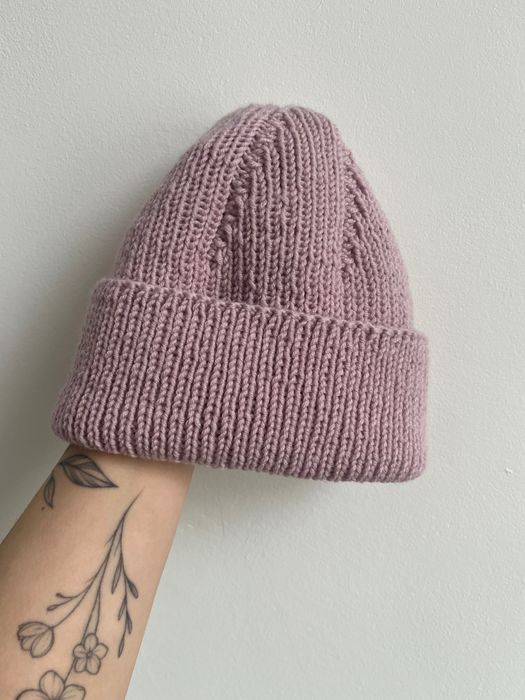 Czapka damska wełna merino handmade rękodzieło pudrowy róż