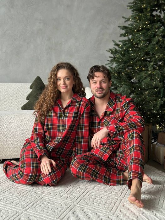 парні піжами новорічні в клітинку/піжами для сімейних фото/парний одяг