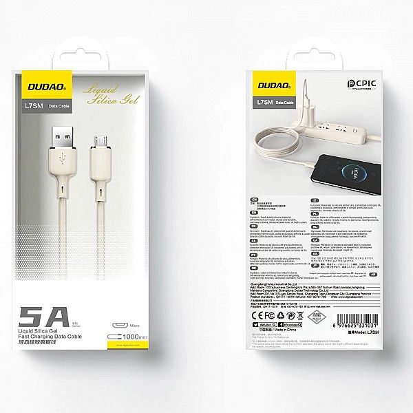 Kabel Dudao L7SM USB-A - micro USB 5A 1m - beżowy