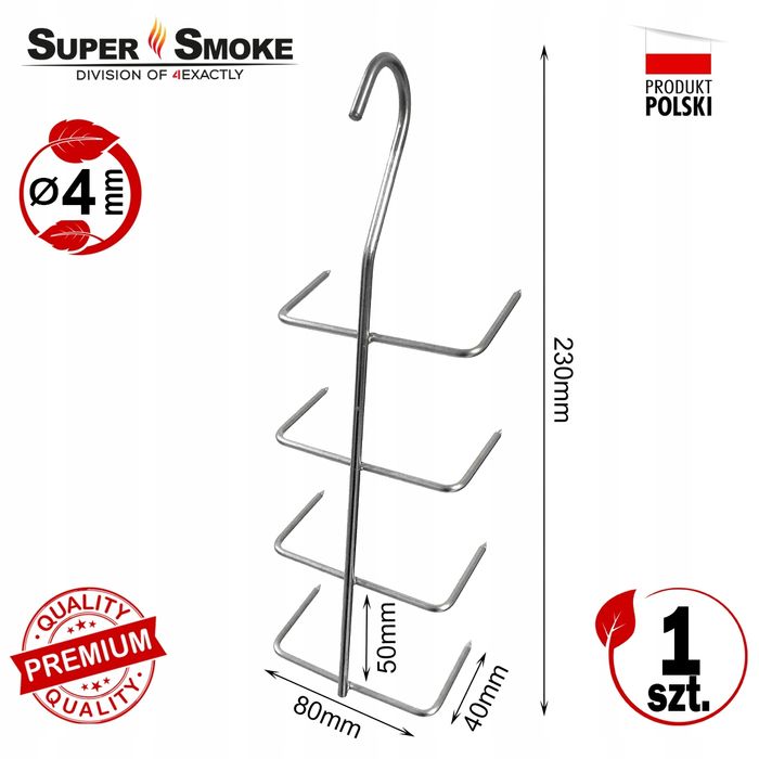 Hak Wędzarniczy Super Smoke do filetów i płatów ryb 4mm Premium 23cm