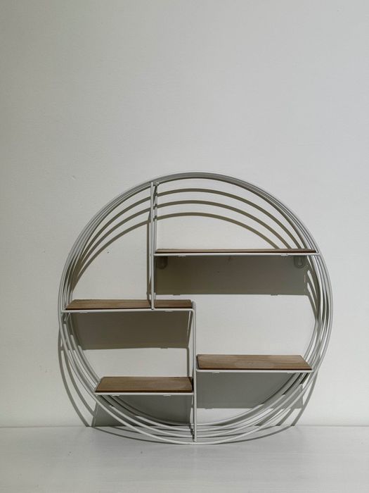 Prateleira Redonda Decorativa Branca e Madeira