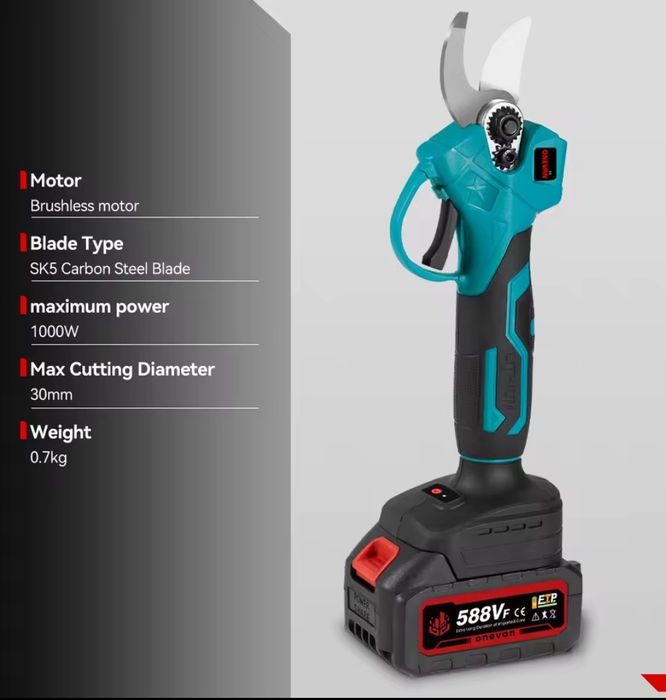 Tesoura de poda com 2 potentes baterias de 588