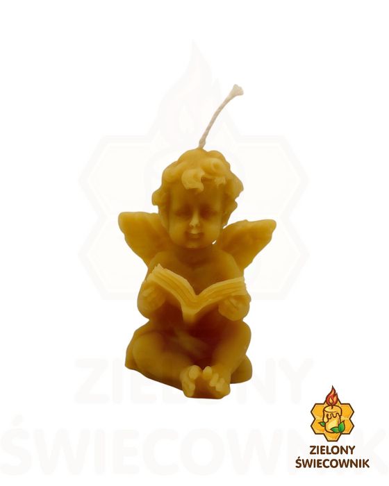 Świeca z wosku pszczelego Aniołek z książką Zielony Świecownik
