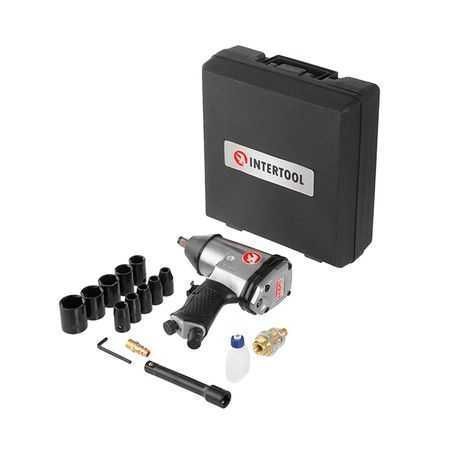 Гайковерт пневматичний у кейсі + набір головок 1/2"  INTERTOOL PT-1101