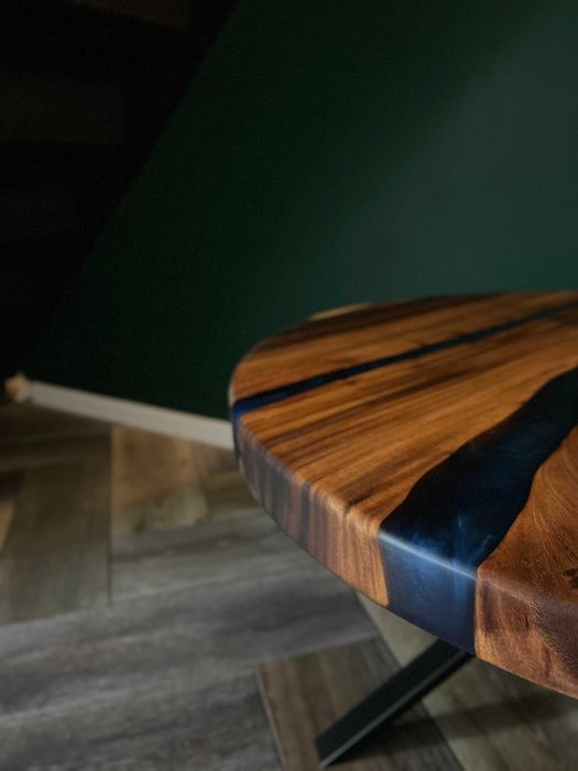 Stolik kawowy suar dąb orzech drewno niebieska żywica loft #106