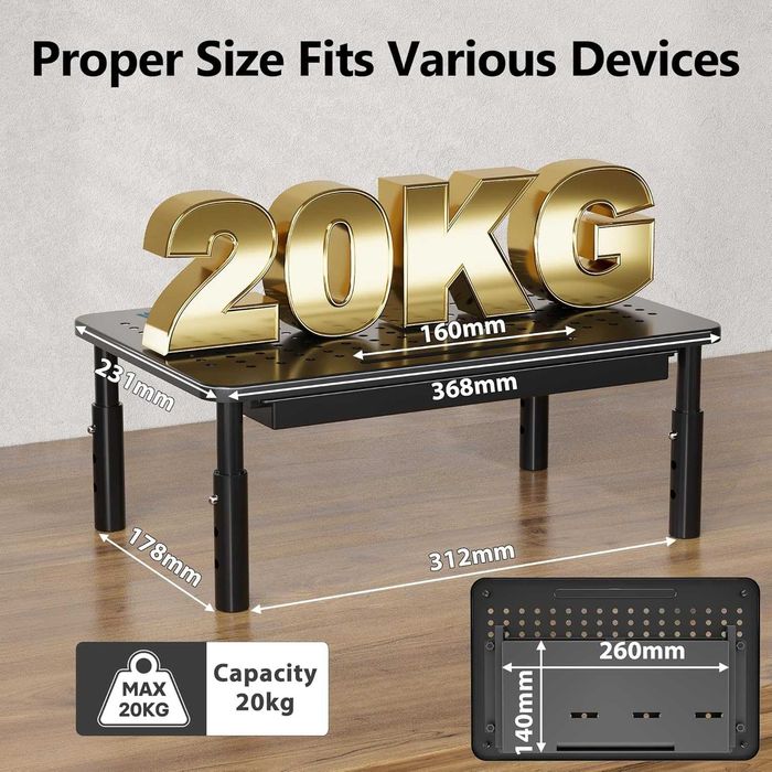 BONTEC Stojak na monitor, laptop z szufladą 3 wysokości do 20 kg